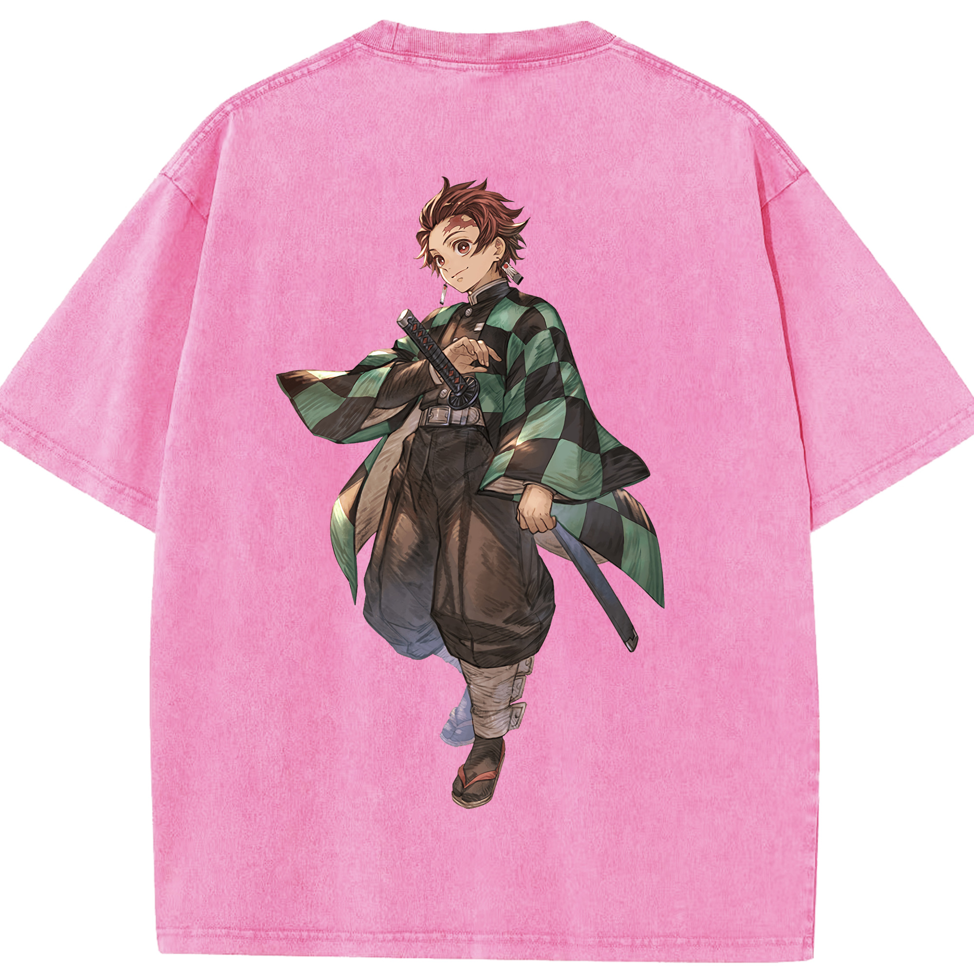 （画像用） 鬼滅の刃 竈門 炭治郎／かまど たんじろう Kamado Tanjirou 綿100% ヴィンテージ風 半袖Tシャツ（背面プリント）